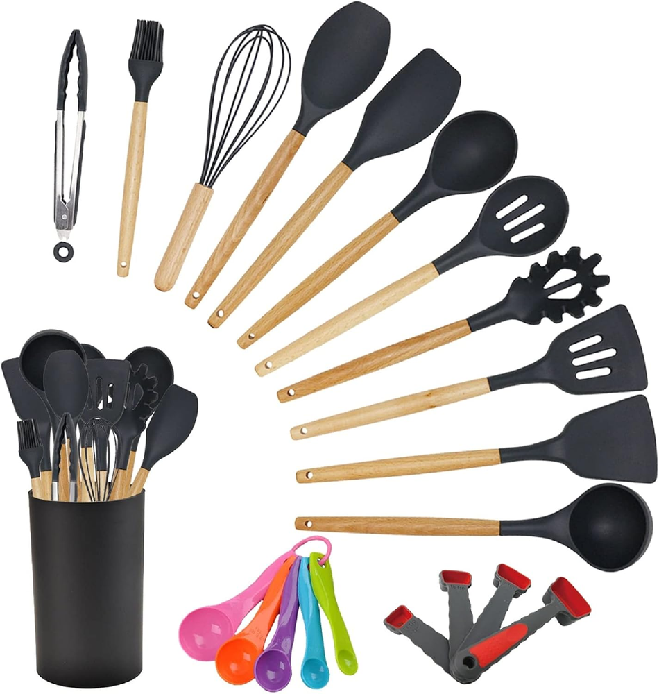 21Pcs Kitchen Utensil Set Gray Silicone Cooking Utensils Spatula Nonstick Cookwa