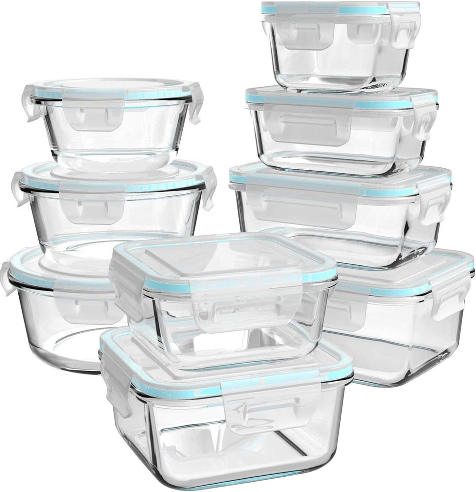 18-Piece Clear Glass Meal Prep Containers with Lids