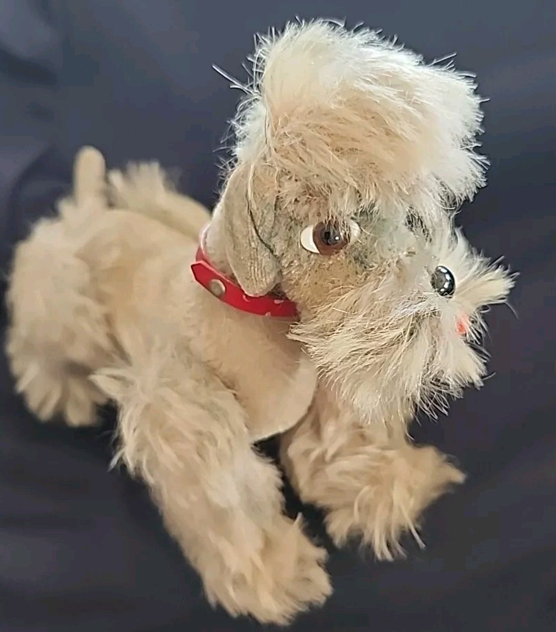 Vintage 1950s German Steiff Gray Jointed Poodle #4435/15 with Collar