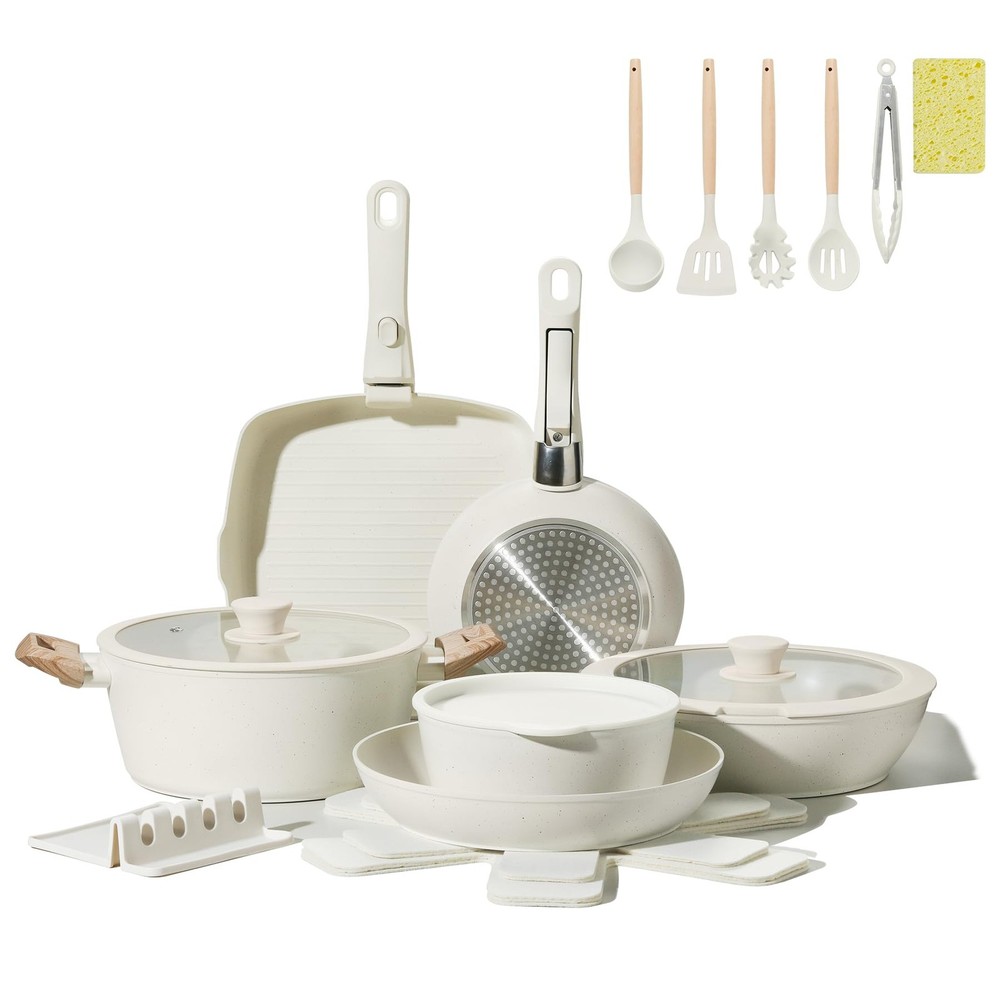 23PCS Ceramic Nonstick Cookware Set with Detachable Handles for Easy Storage