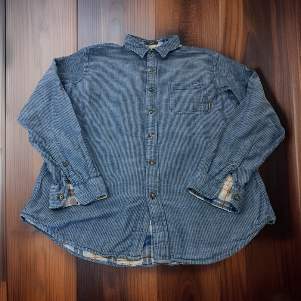Eddie Bauer Men’s M Medium Blue Striped Flannel Pocket Button Down Shirt