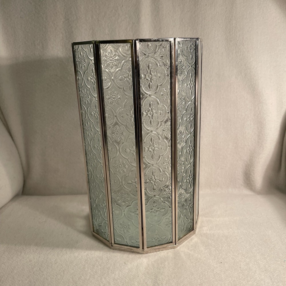 Silver Embossed Moroccan Glass & Metal Candle Holder  