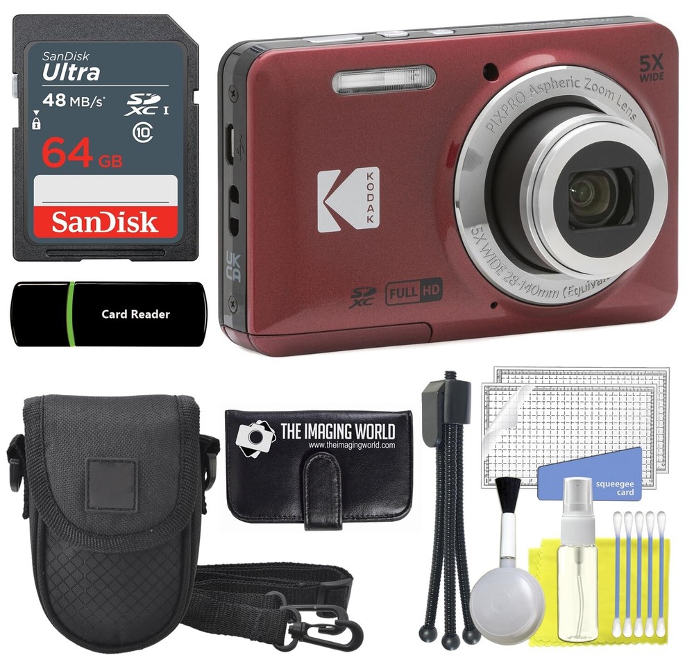 Kodak PIXPRO FZ55 Red 16MP Digital Camera 5X Optical Zoom 28mm Wide Angle 108...