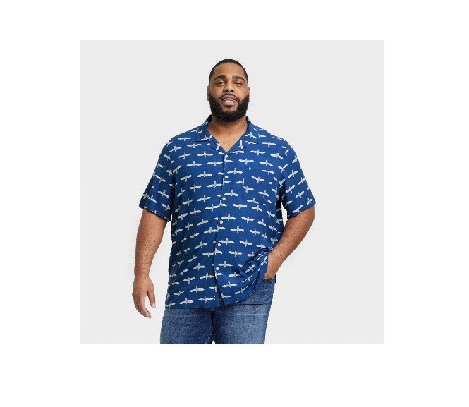 NWT Goodfellow & Co Big Tall Blue Camp Shirt 5XL Short Sleeve Button Down