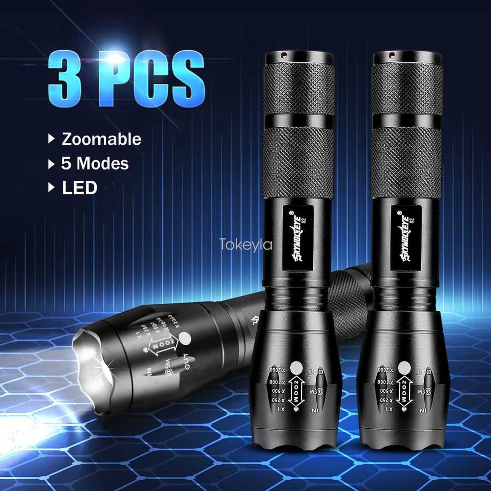 3 Pack Mini Super Bright Zoomable LED Flashlight Portable Working Torch