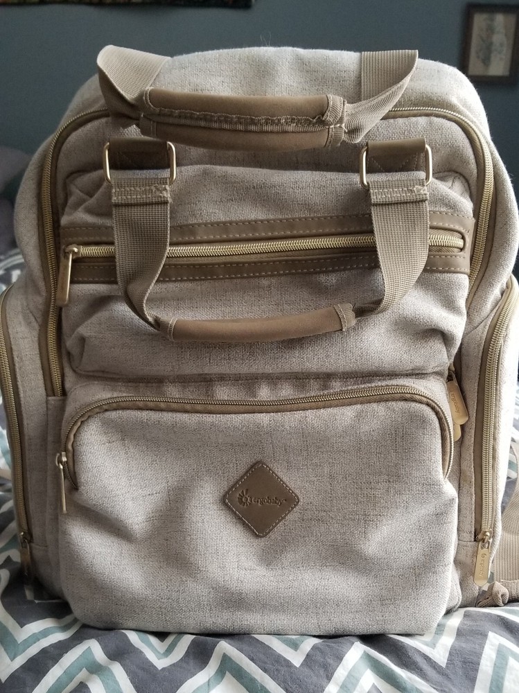ERGO BABY Out For Adventure Diaper Bag Backpack w/Changing Pad Linen Tan