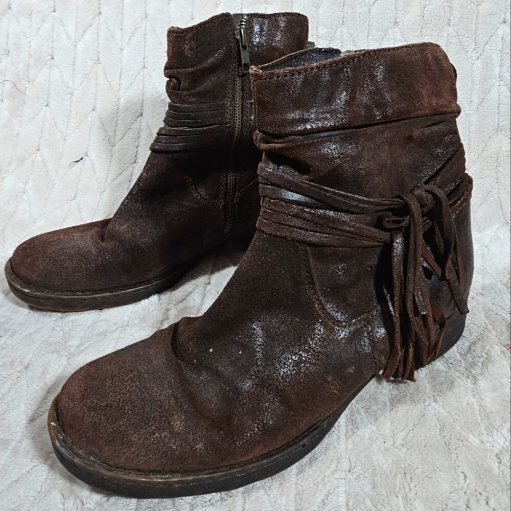 Born Cross Leather Wrap Tassel Boots Womens 8.5 Flannel Lined Comfort Western