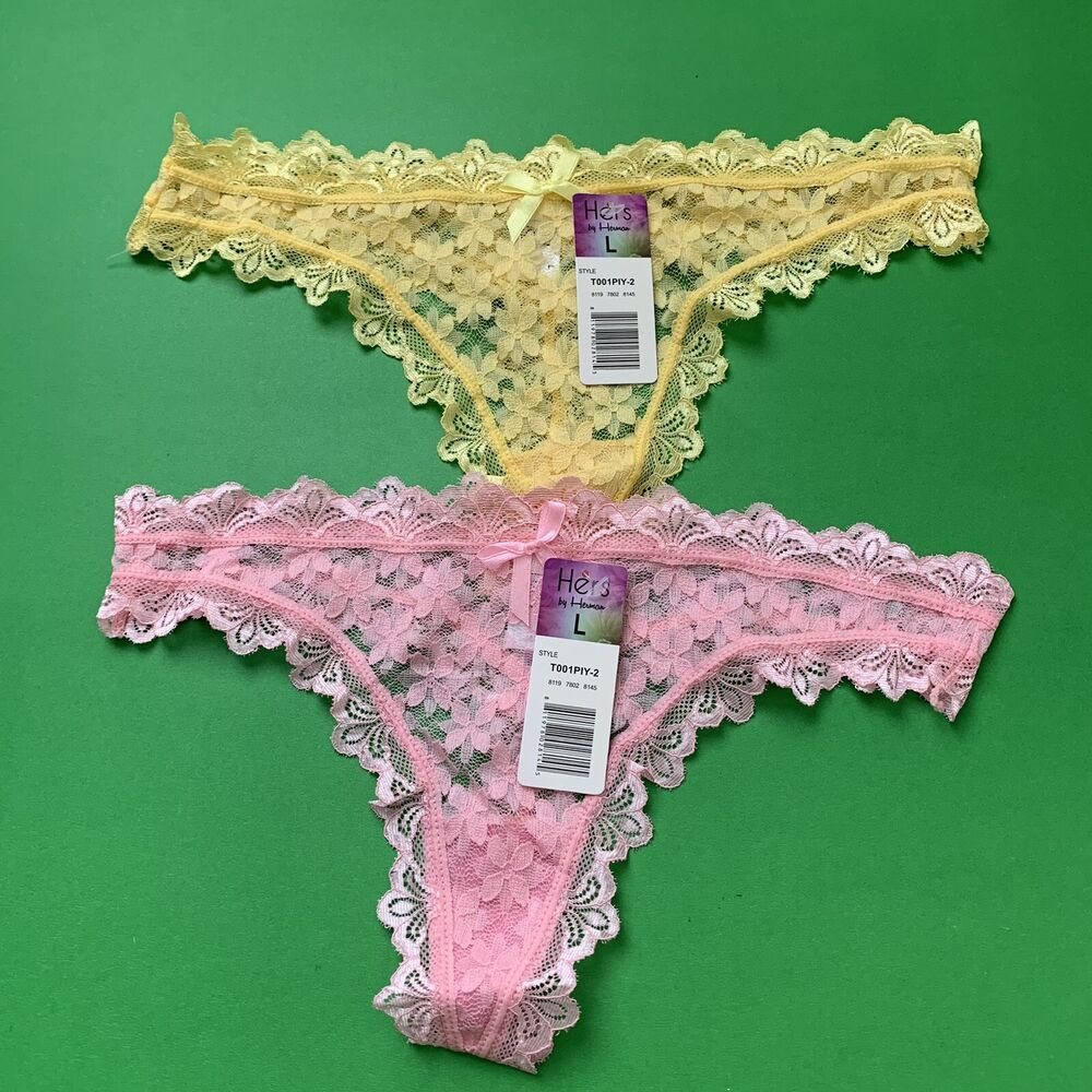 2 Hers  By Herman Lace Thongs  YellowPink Floral Size Large Scalloped Edges New