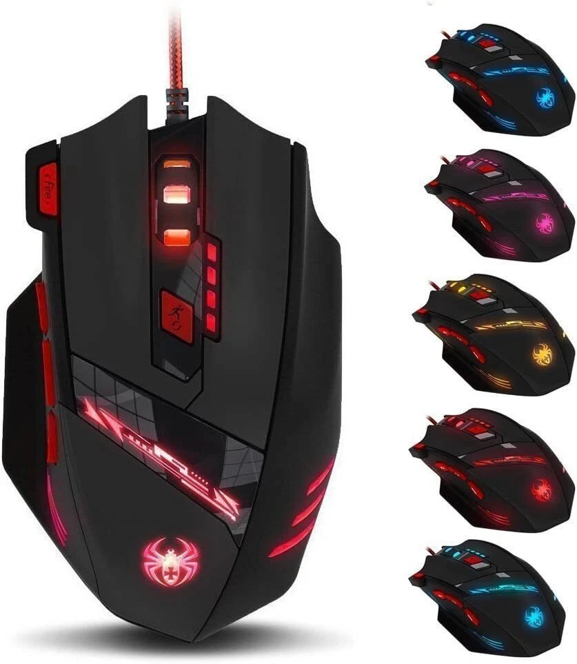 Zelotes 9200DPI Ergonomic USB Wired Optical Gaming Mouse with 8 Buttons and 7 Colors