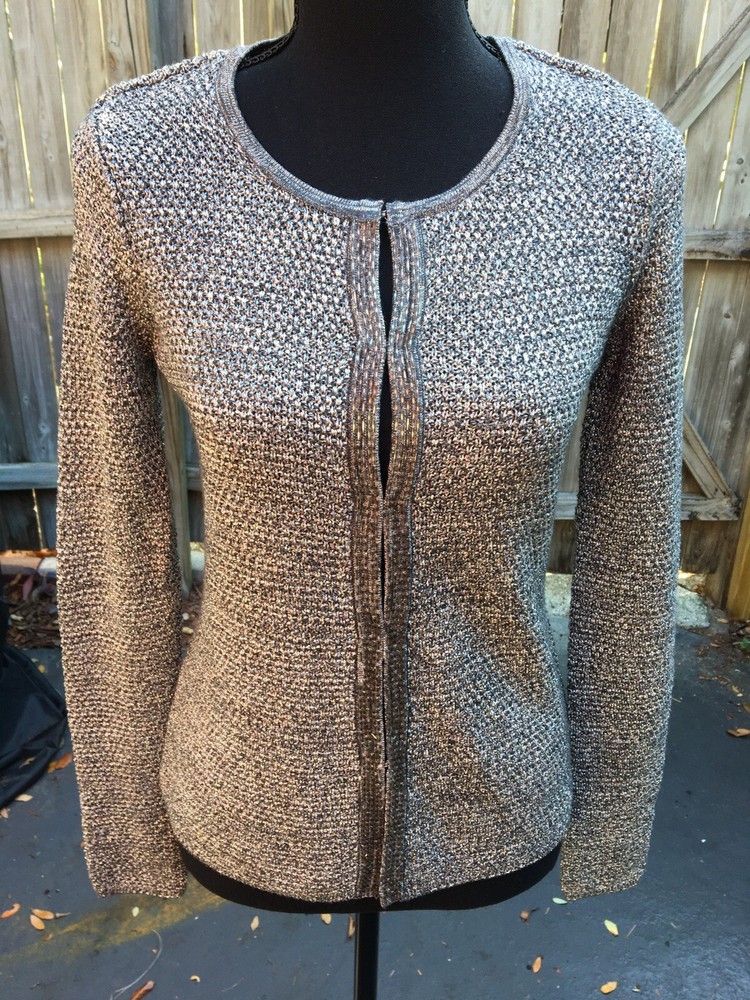 Charter Club Metallic Silver & Gray Cotton Sweater Size P/P