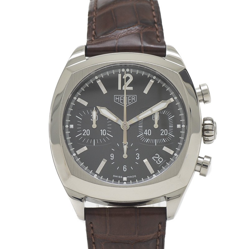 TAG Heuer Monza Chronograph Black Dial Men's Automatic Leather Strap Watch CR2110