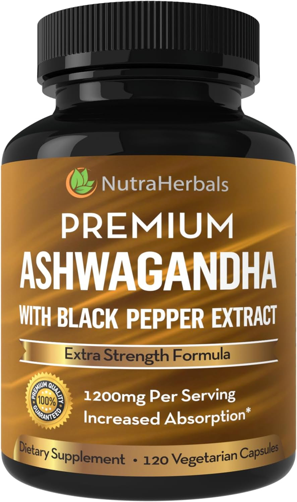 Ashwagandha Supplement Made with Premium Ashwaganda Root Powder 1200Mg with Blac