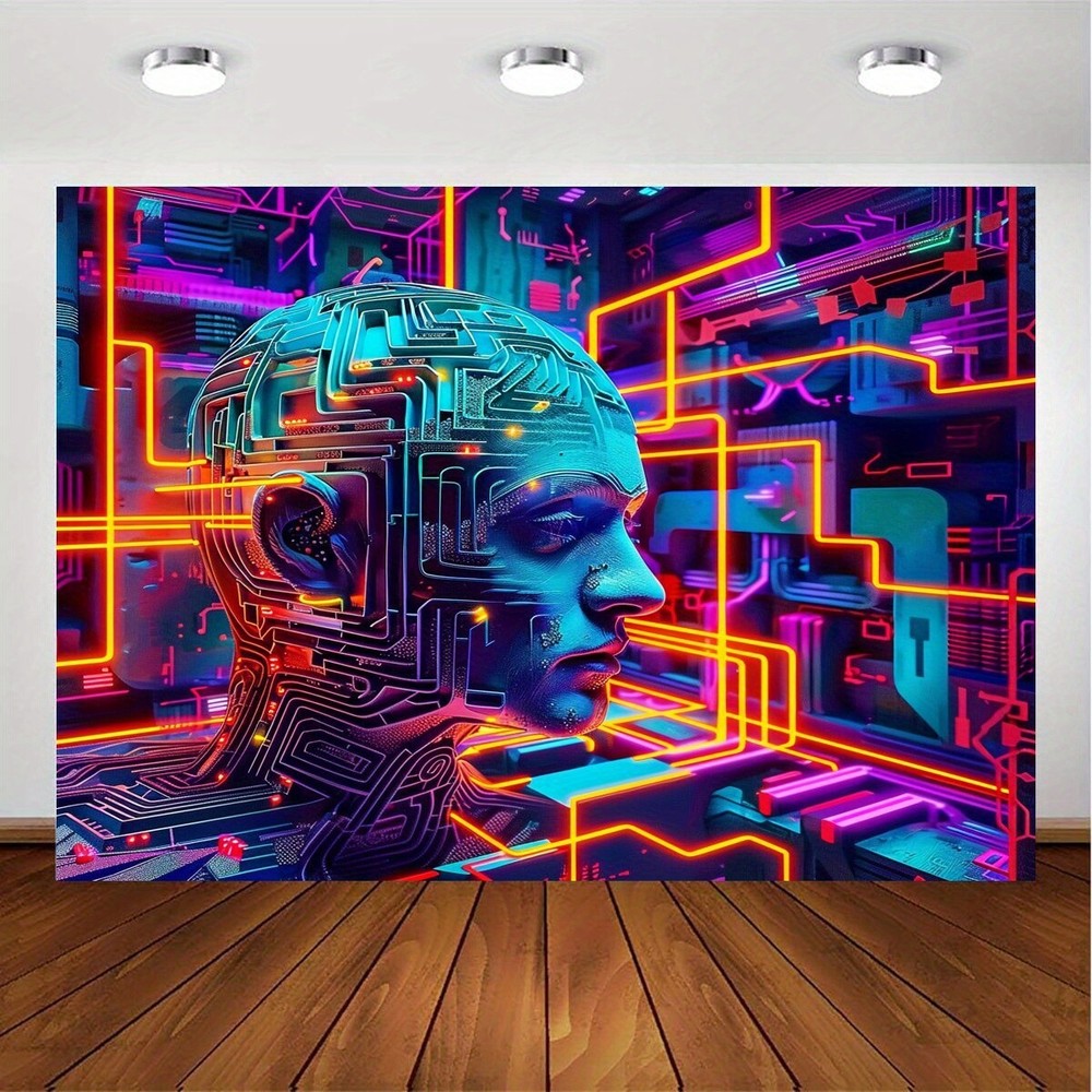 UV Reactive Geometric Tapestry - Fluorescent Blacklight Wall Art for Parties & F