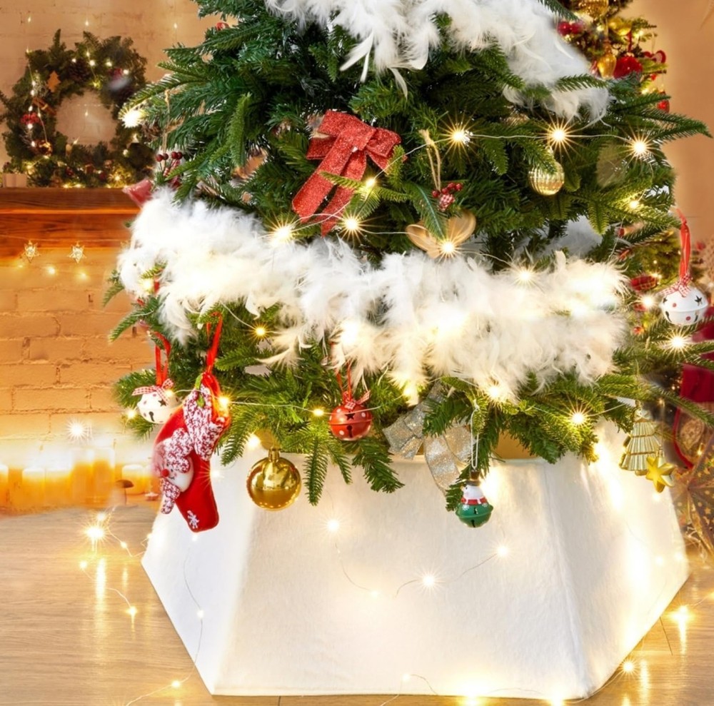 31.49 Inch Red Large Faux Fur Christmas Tree Collar for Holiday Decor