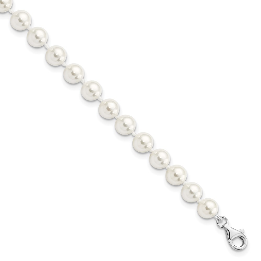 925 Silver Shell Pearl & CZ Anklet 7-8mm 8.5in w/ 2in Extender