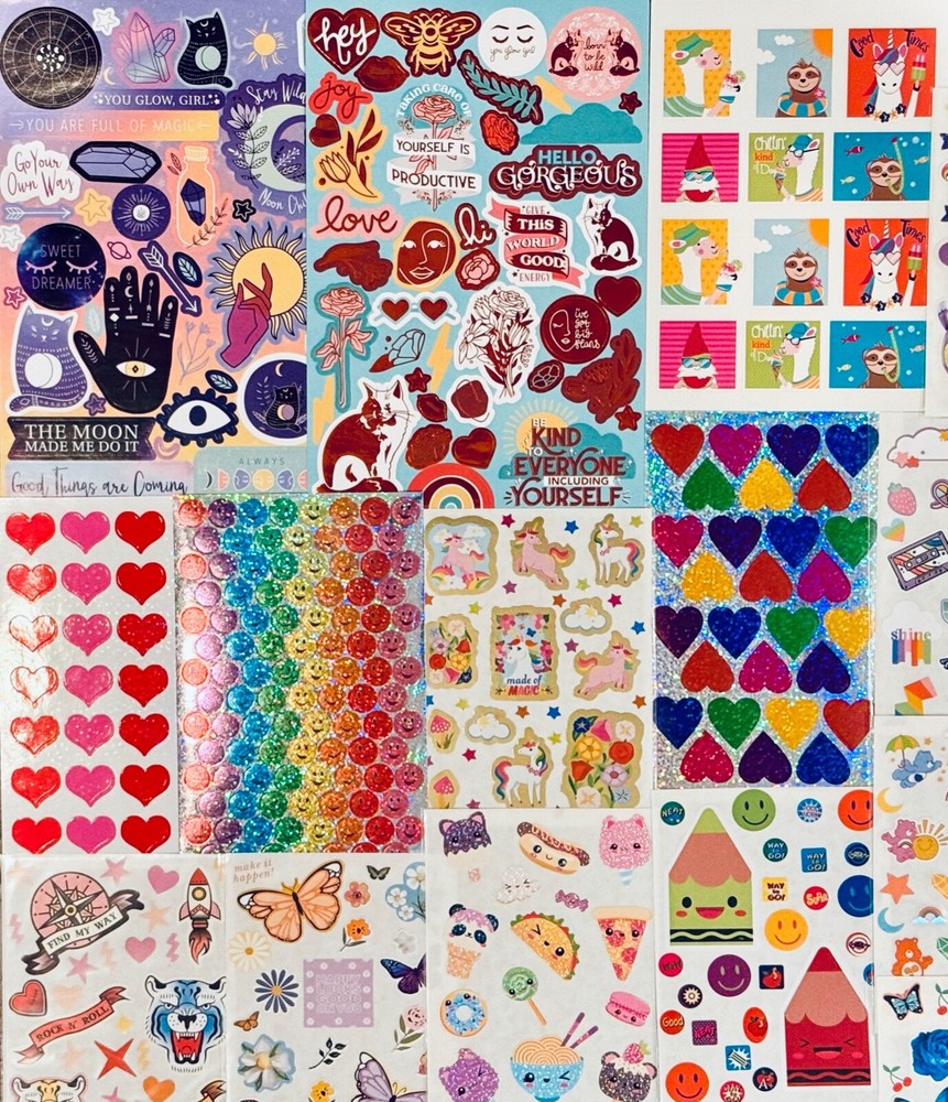 550+ STICKER COLLECTION ANIMALS INSECTS FLORALS MOON SIGNS GALAXY STARS FOOD FUN