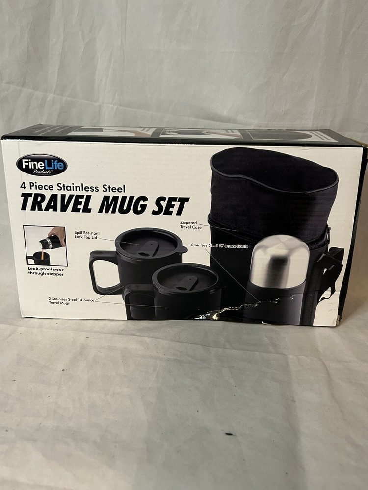 Find Life Four Piece Stainless Steel Travel Mug Set Open Box