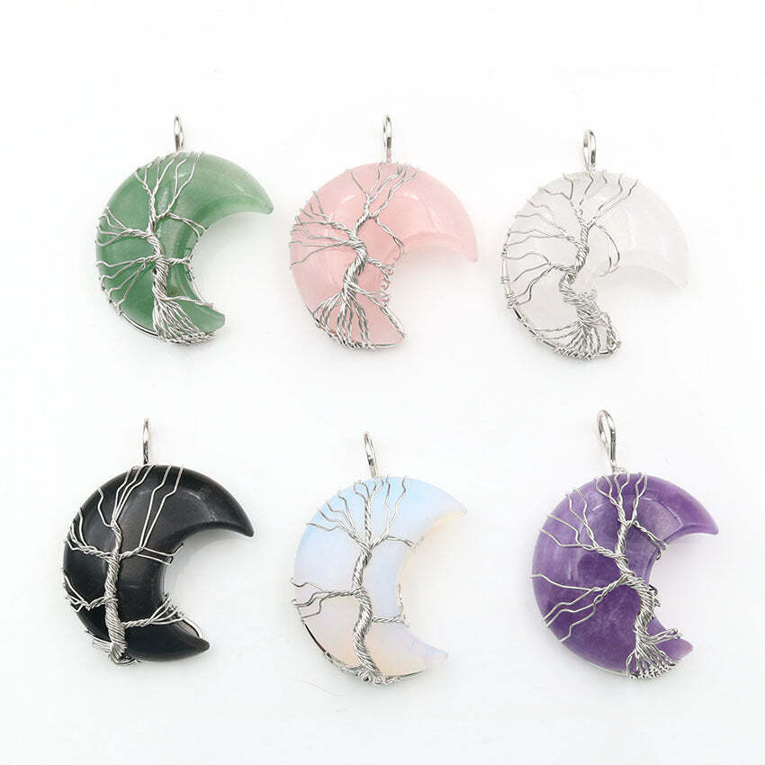 Cross-Border New Handmade Necklace Jewelry Moon Natural Crystal Stone Tree Of-image