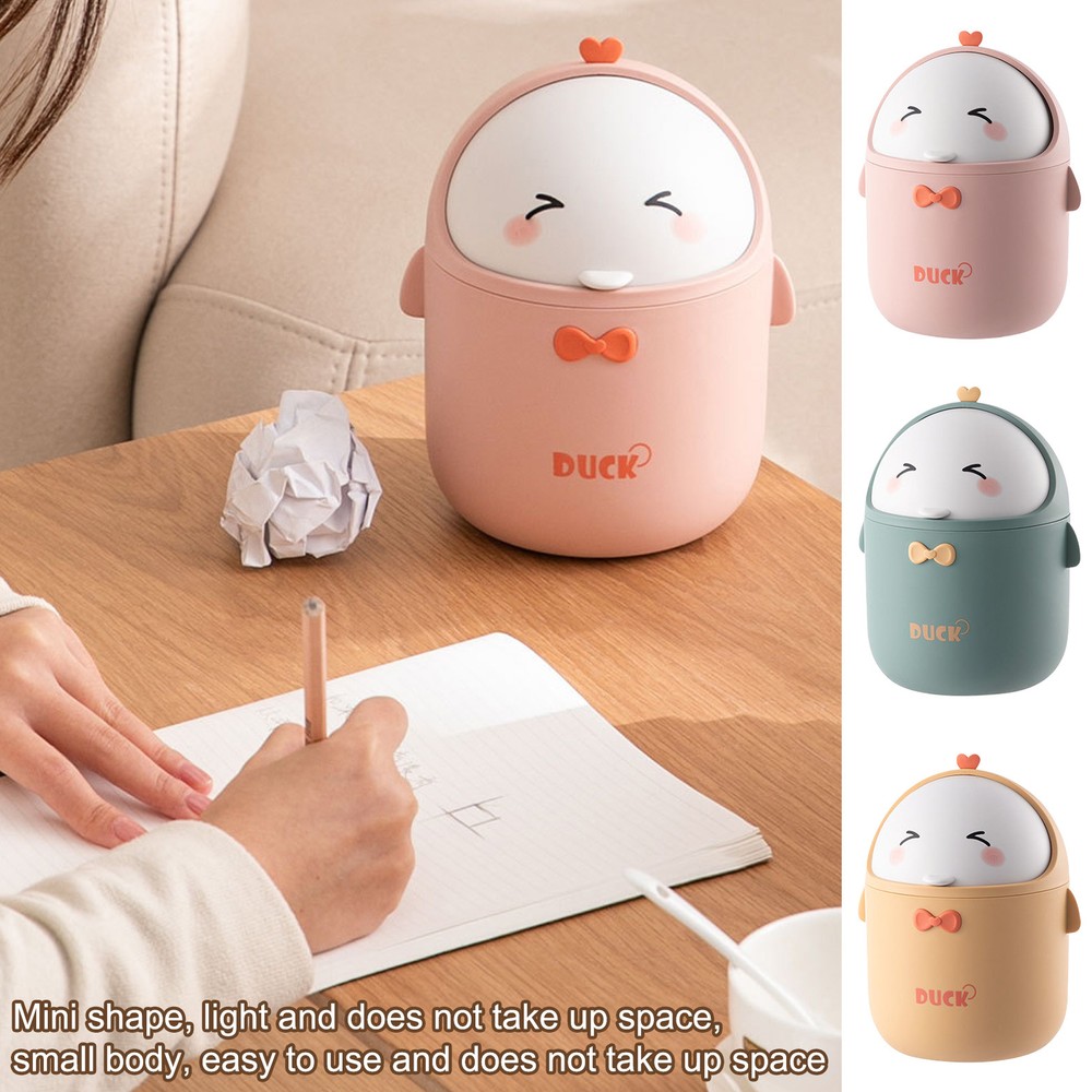 Cute Mini Waste Bin Trash Can Desktop Garbage Baskets Table Trash Bin w/ Lid