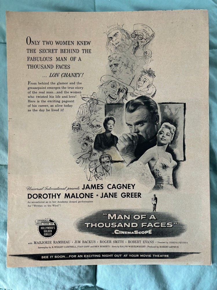 Man of a Thousand Faces 1957 store poster James Cagney as Lon Chaney VG