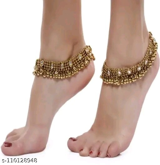 Gold plated payal Ethnic Bollywood Anklets Silver Plated Adjustable Anklet-image