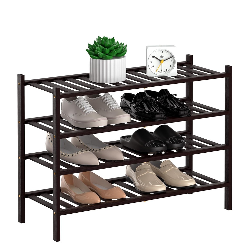 4-Tier Bamboo Shoe Rack – Free Standing Closet Storage Organizer