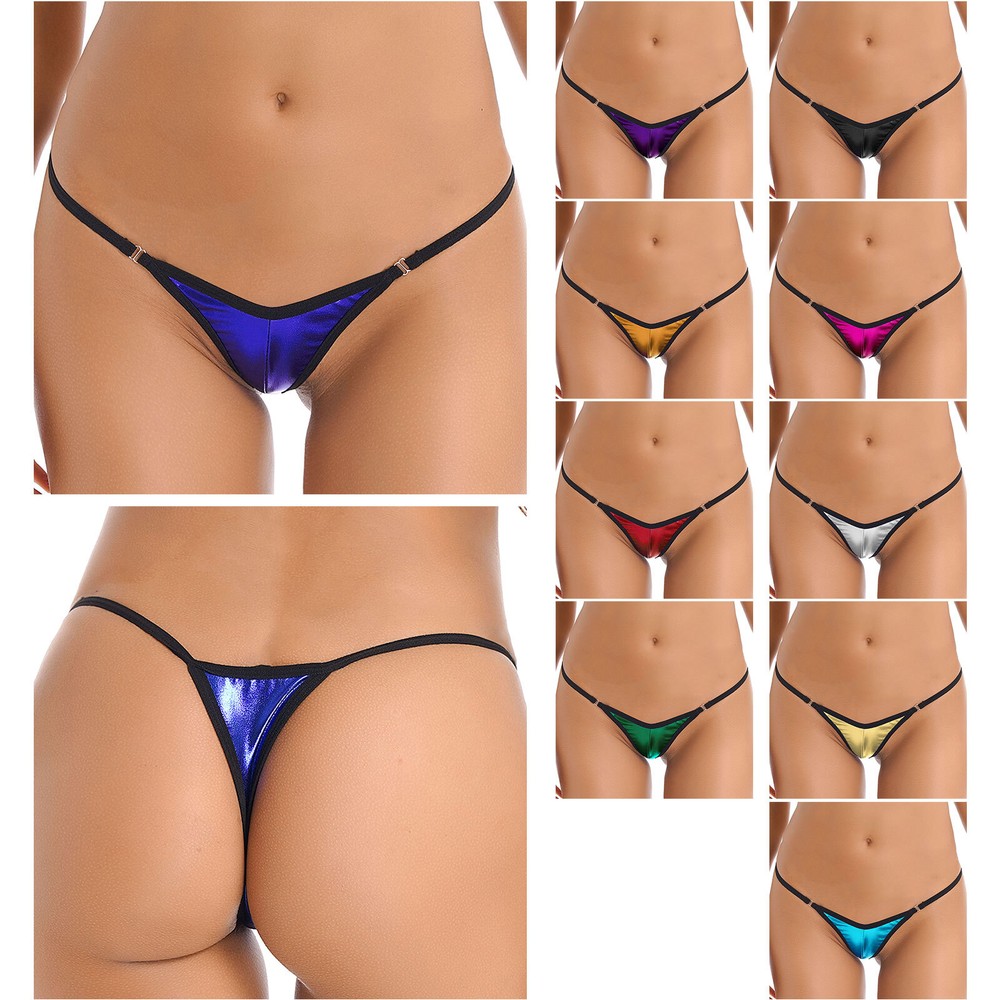 Women's Low Waist Underwear Shiny Metallic Micro Thong G-string Triangle Briefs
