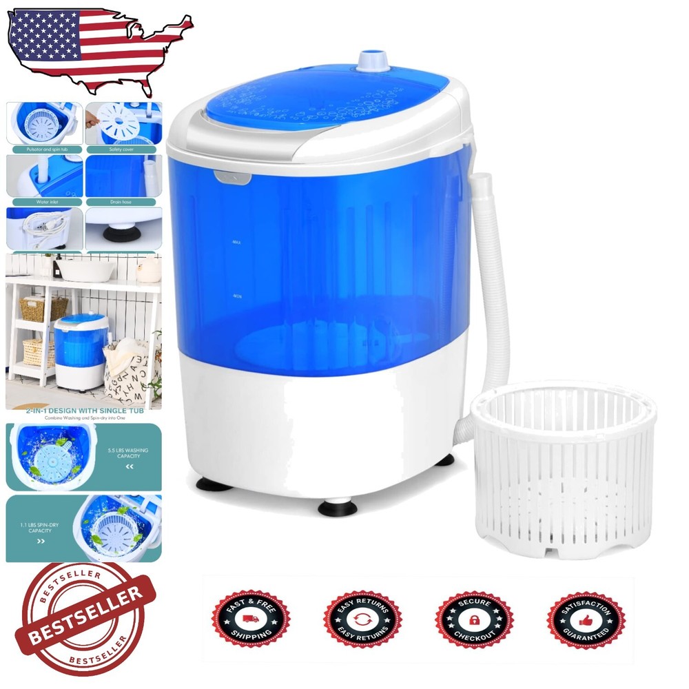 Space-Saving 2-in-1 Washer & Spinner 5.5lbs - Energy Efficient for Apartments