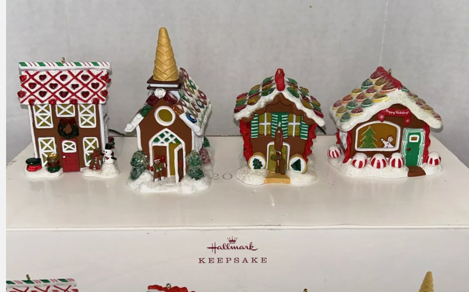 Hallmark Keepsake Gingerbread Village 4 Piece Christmas Tree Ornaments Set 2018
