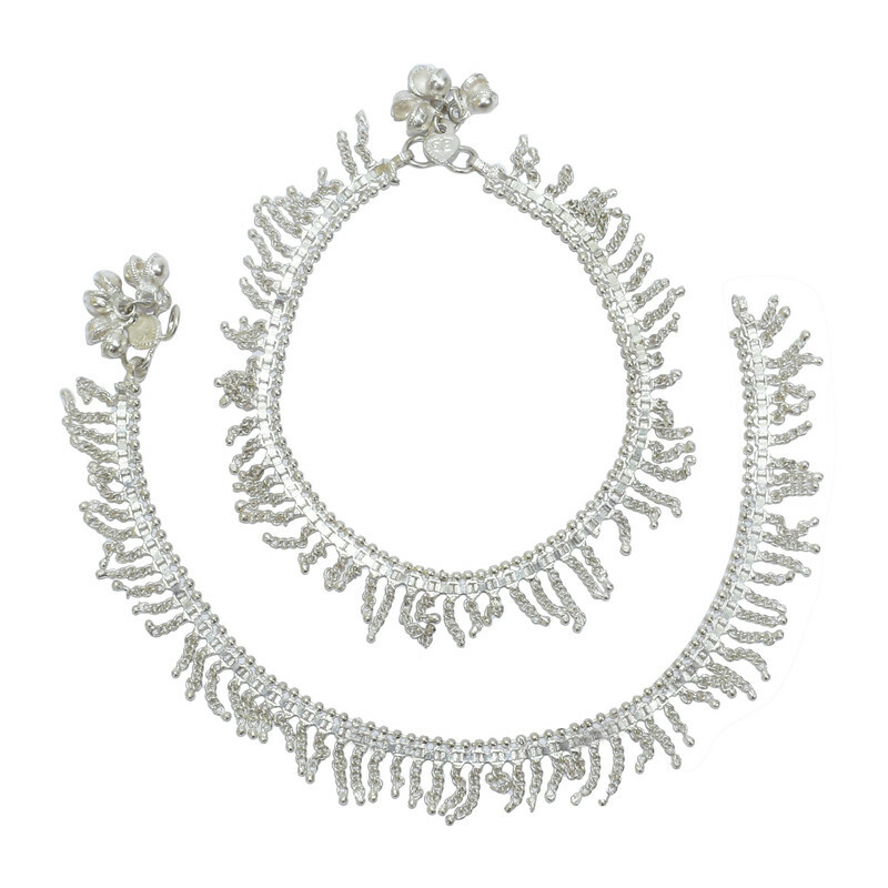 Silver Plated Anklet Payal Traditional Sandal Beach Chain Bracelets Foot Jewelry