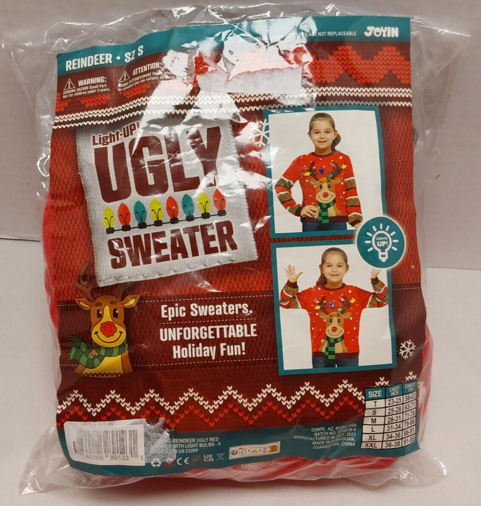 Joyin Ugly Christmas Sweater Rudolph Reindeer Non-Working Lights Red Size Small.