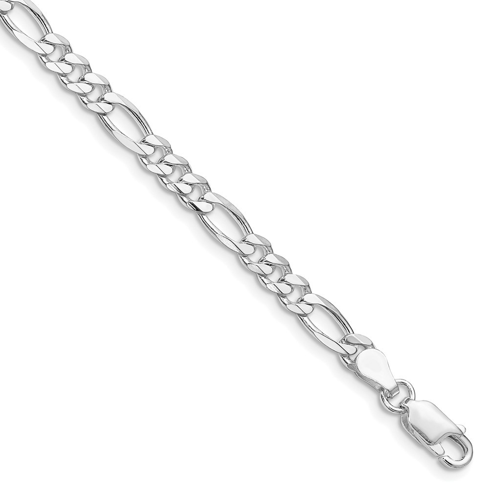 925 Sterling Silver Rhodium-plated 4.5mm Figaro Chain Anklet 9