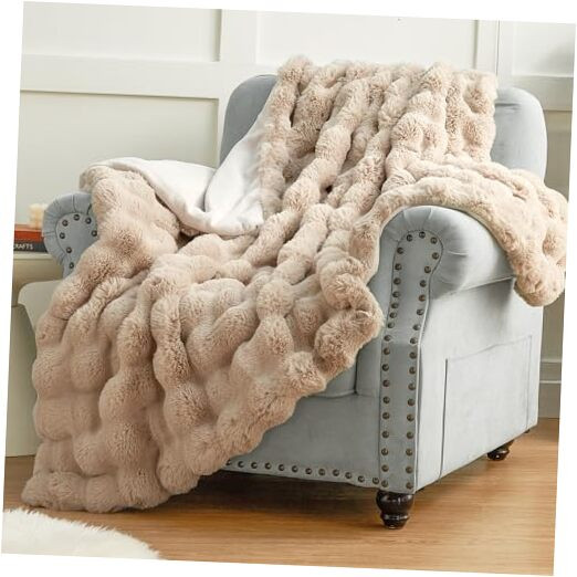 Faux Fur Twin Blanket for Couch Sofa, Fuzzy Soft Thick Twin (60