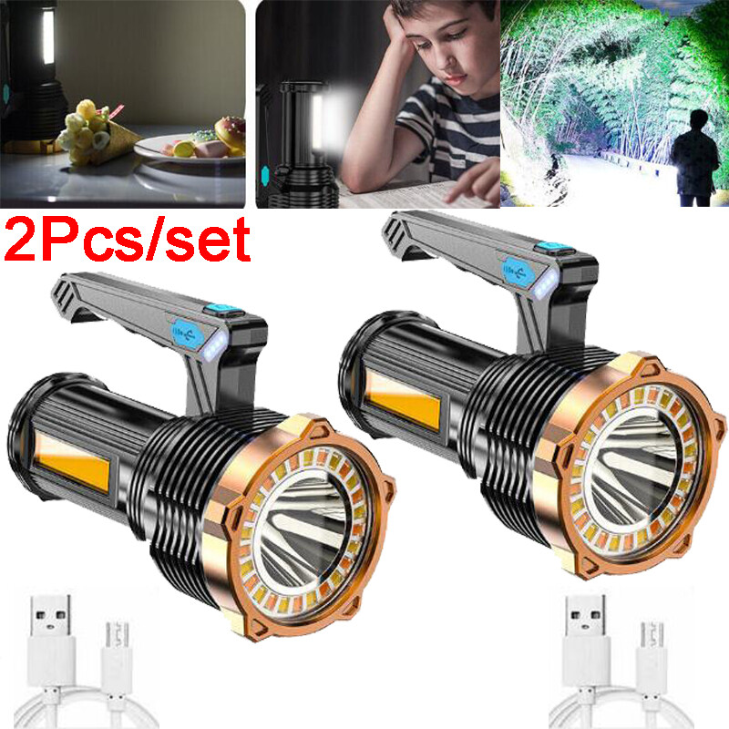 2x Super Bright Power LED Searchlight Rechargeable Handheld Spotlight Waterproof