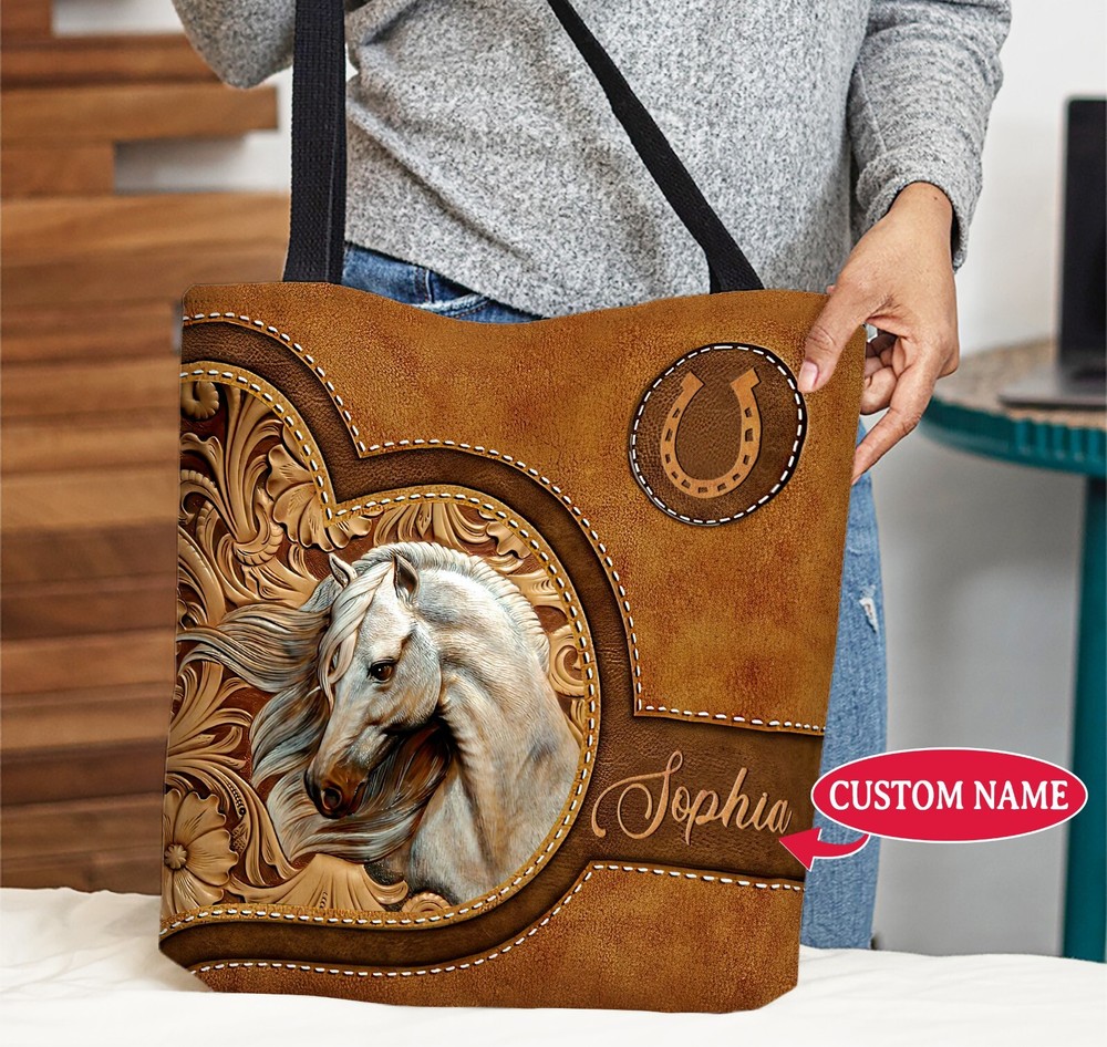 Custom White Horse Tote Bag for Equestrian Lovers - Personalized Gift-image
