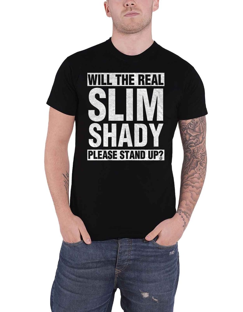 Official Eminem The Real Slim Shady Stand Up Men’s Black T-Shirt New