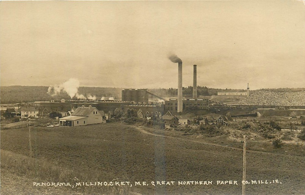 C-1910 Maine Millinocket Great Northern Paper Mill Panorama Postcard RPPC 25-890