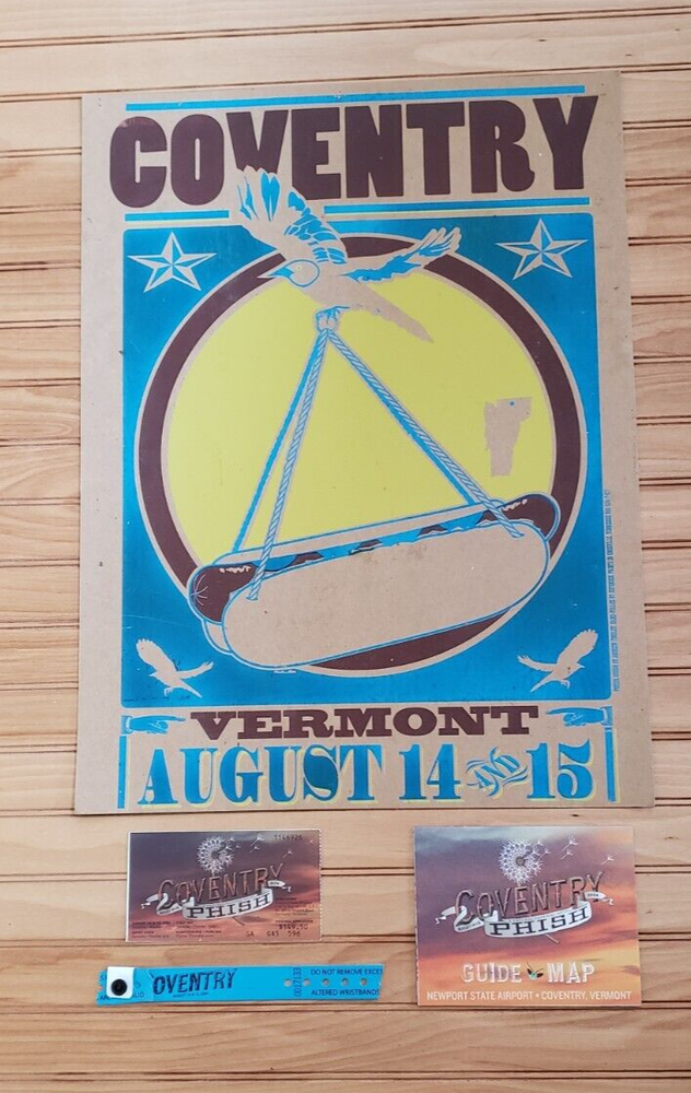 2004 Phish RARE Coventry  Poster + wristband + Mail order ticket + Festival map