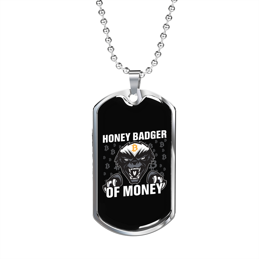 Honey Badger Crypto Necklace in Stainless Steel or 18K Gold Dog Tag 24 Inches