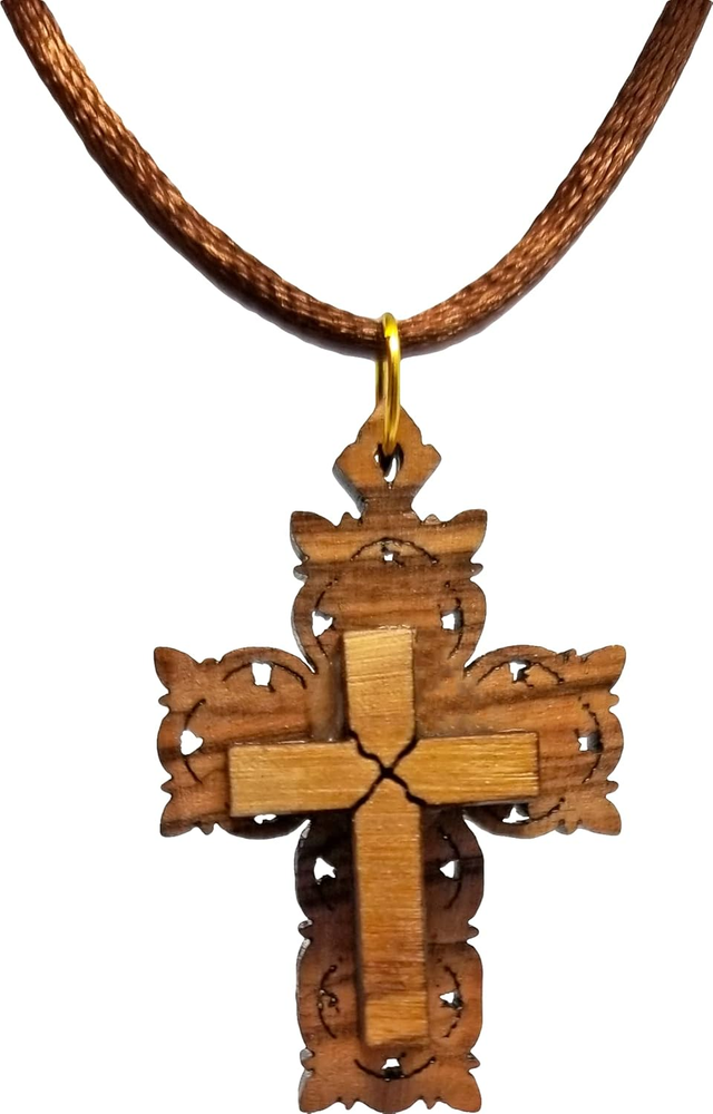 Raised 3D Filigree Cross, Wooden Cross Necklace for Men & Women, Certified Holy