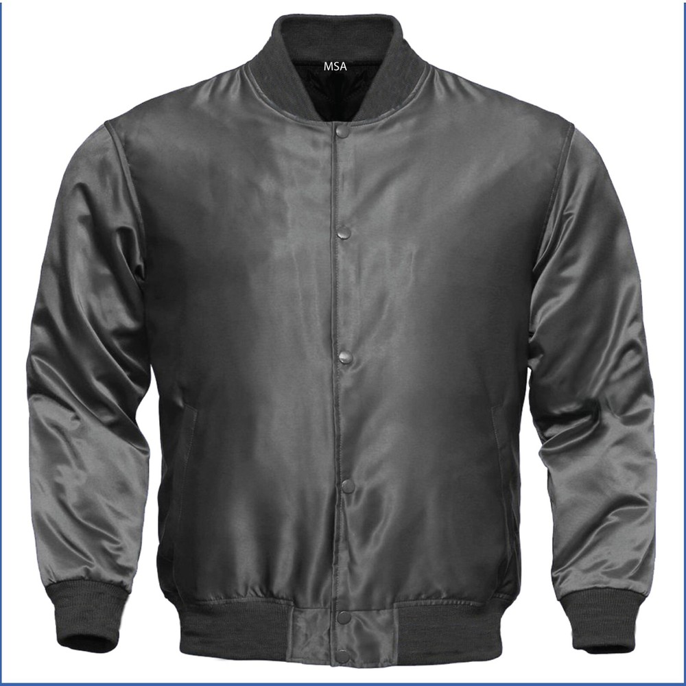 Custom Grey Satin Letterman Jacket for Men - Personalized Varsity Baseball Style