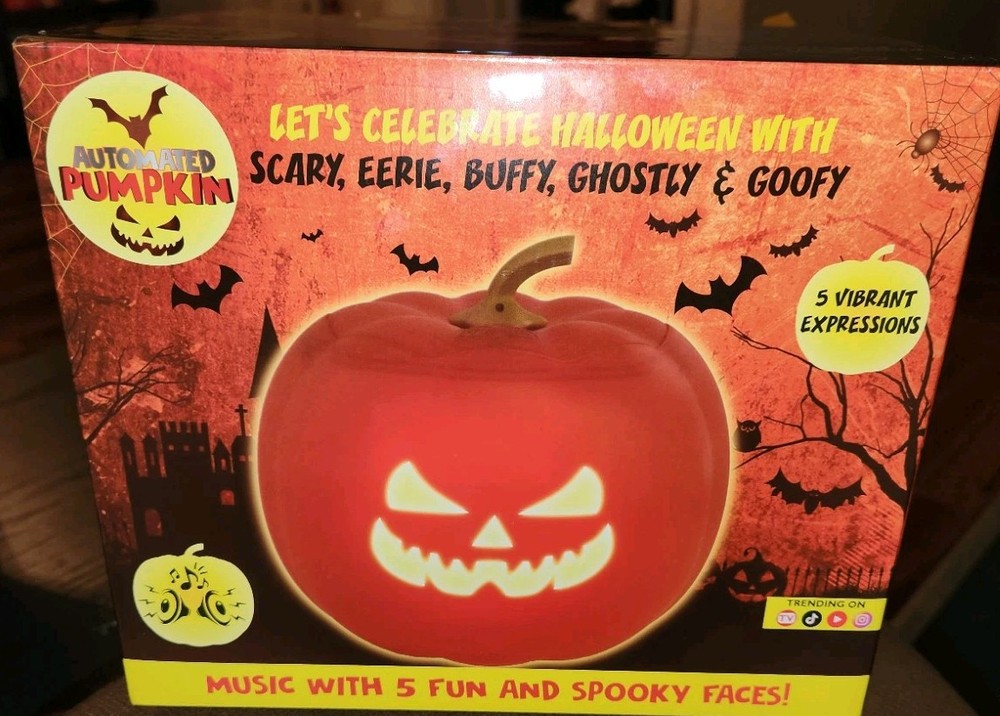 Automated Pumpkin with 5 Spooky Faces Built-in Speakers & LEDs New in Box-image