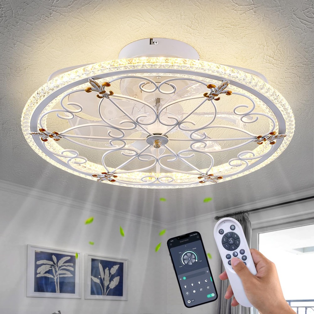 HuixuTe Remote Control Ceiling Fan with Light White Farmhouse Industrial Style
