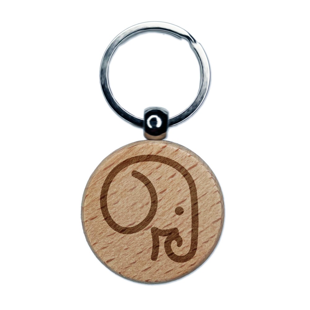 Elephant Head Engraved Wooden Keychain Tag Charm for Keys  