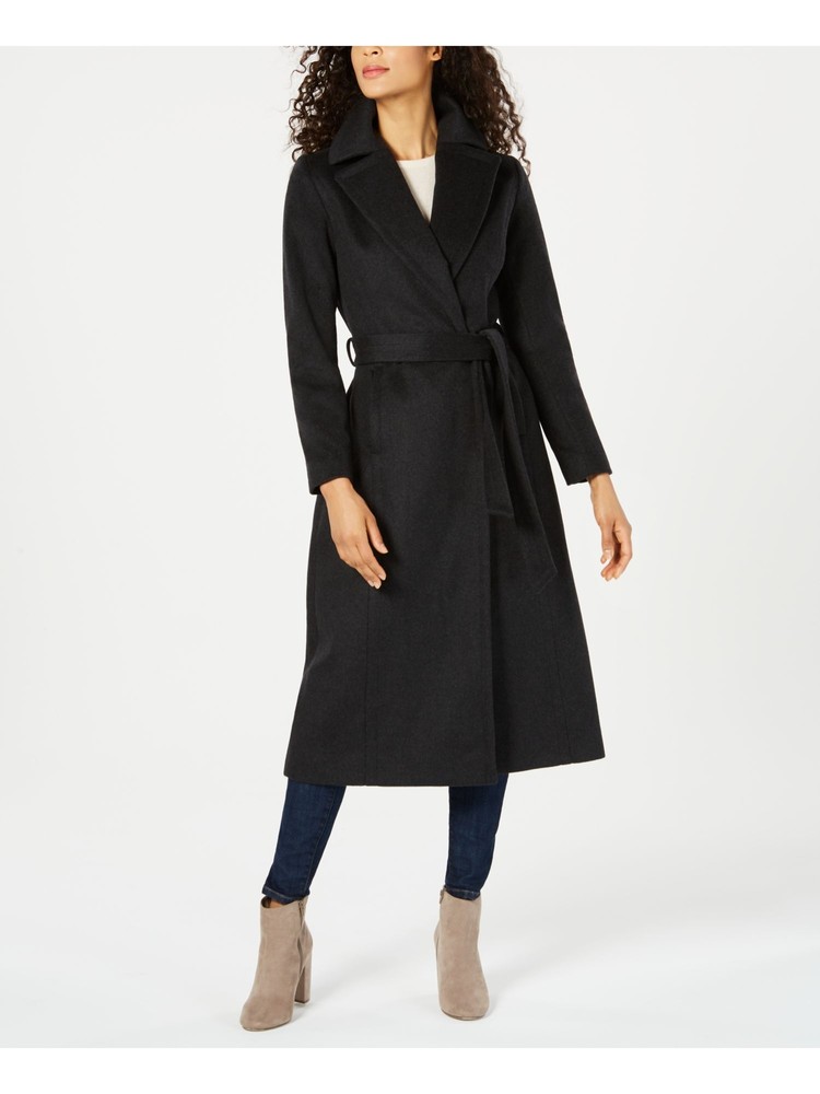 FORECASTER OF BOSTON Womens Black Pocketed Belted Walker Wrap Winter Coat 4