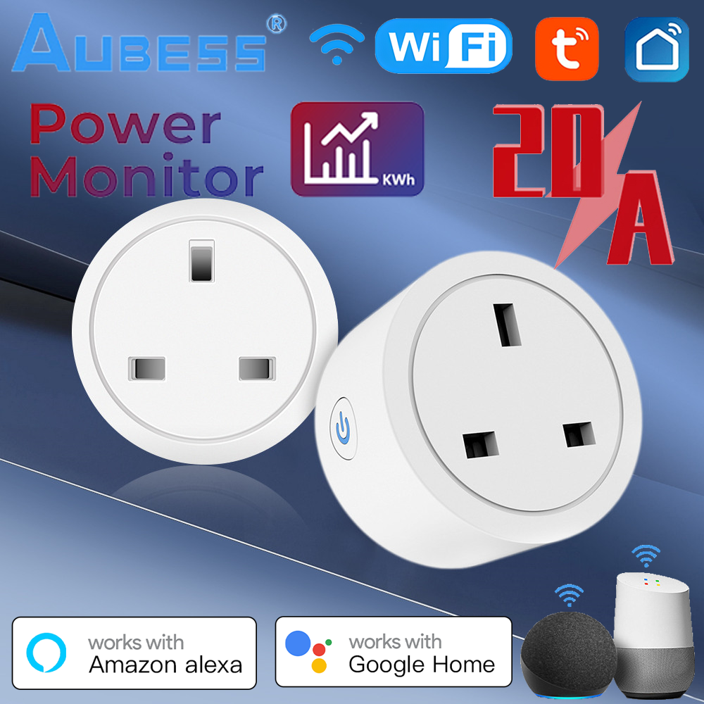 20A Tuya Smart Socket WiFi UK Plug 3pin Adapter Home Alexa Voice Control With En