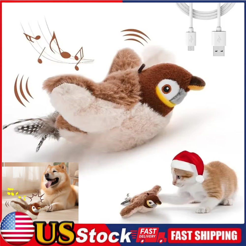 Electronic Interactive Flying Bird Cat Toys Flapping Wings Sparrow Pet Toy USB😻