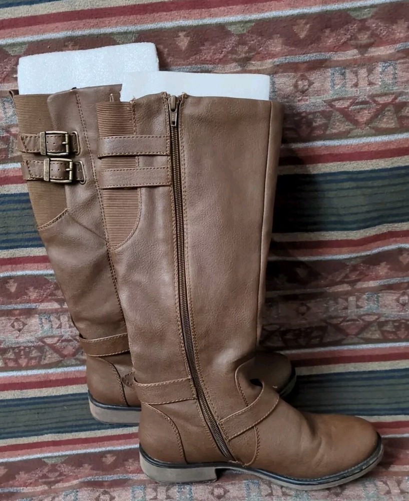 Baretraps Womens Boots Sebastian Brown Knee High Side Zip Block Heel 7.5