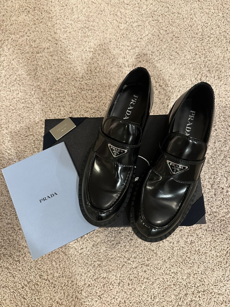 PRADA Size 12 Leather Loafers for Men Luxury Comfortable Dress Shoes