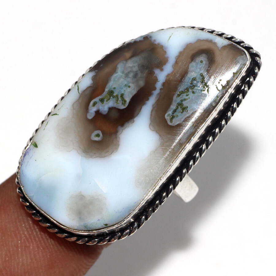 Owhyee Silver Plated Blue Opal Ring Size 10.5 Unique Gemstone Jewelry JW
